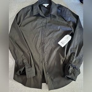 Time Tru Size M (8-10) Black Womens Collard Button Down Dress Shirt